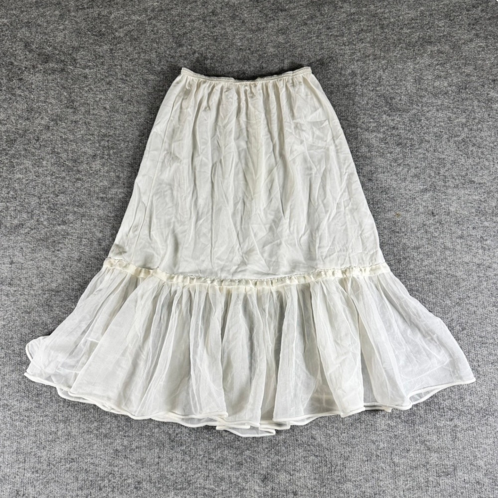 True Vintage Greenco Maid Nylon Ivory Slip Skirt Ruffle Sheer‎ – Size Small